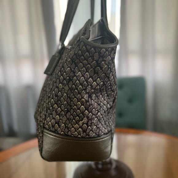 Coach Taylor Snake Print Fabric Alexis Carryall Satchel Gunmetal Good Condition - Picture 3 of 16